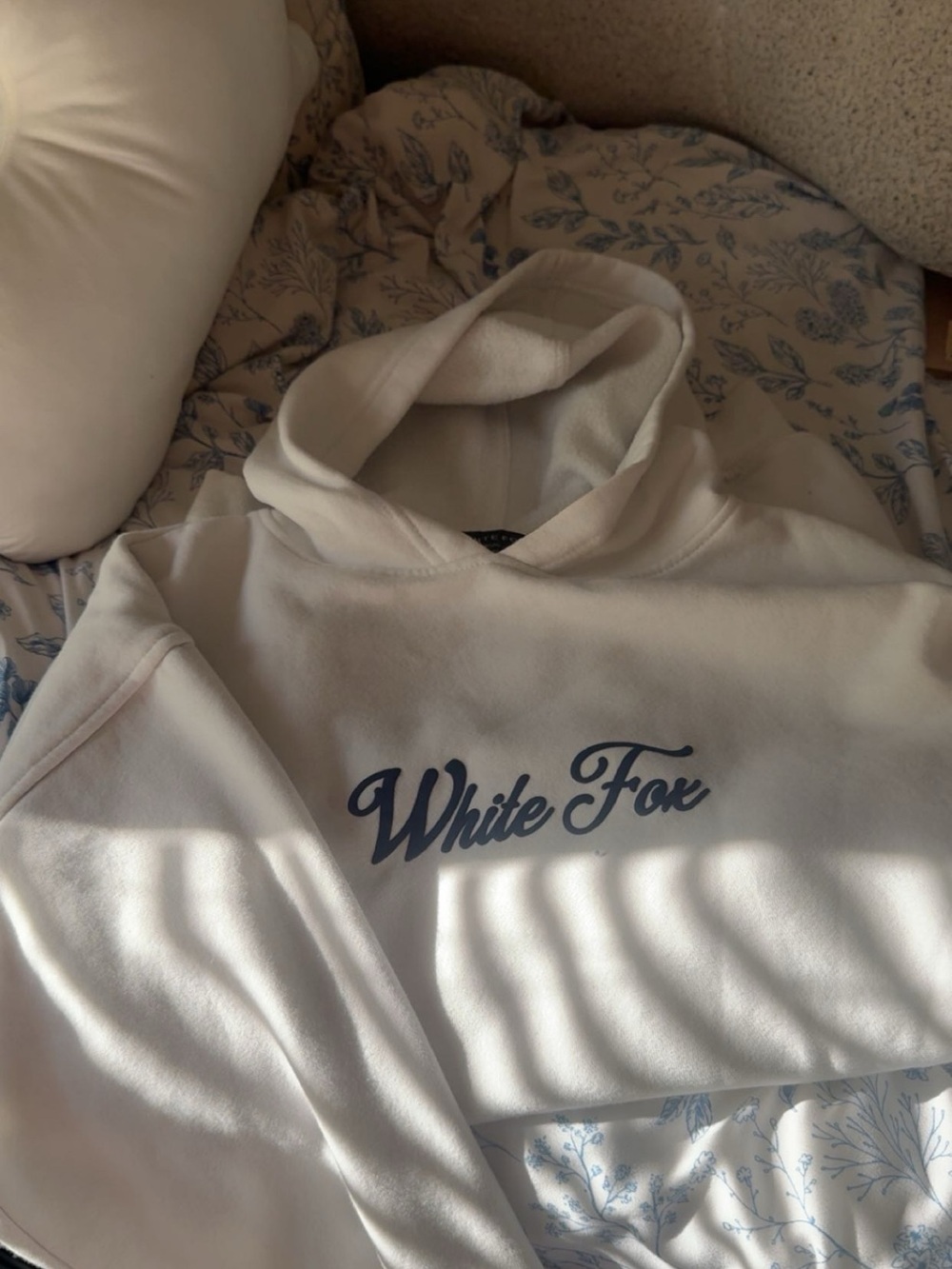 White Fox Boutique Cream Hoodie with Navy Script